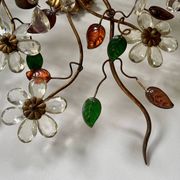 Floral chandelier Banci Firenze with 6 lights, coloured glass and gold metal.