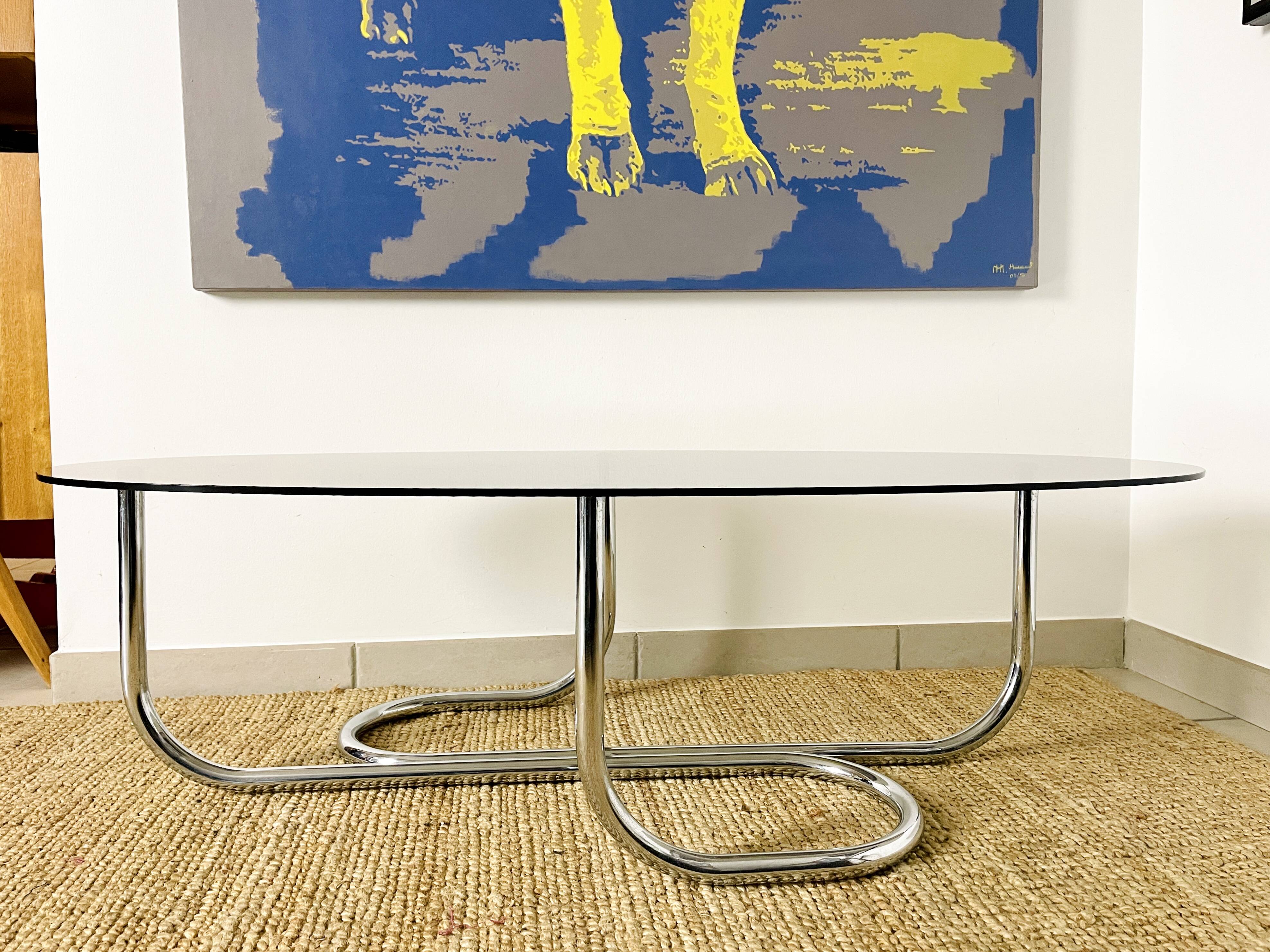 Table Basse Vintage Années 70 Chrome Roulettes Avec Rangement - Rare