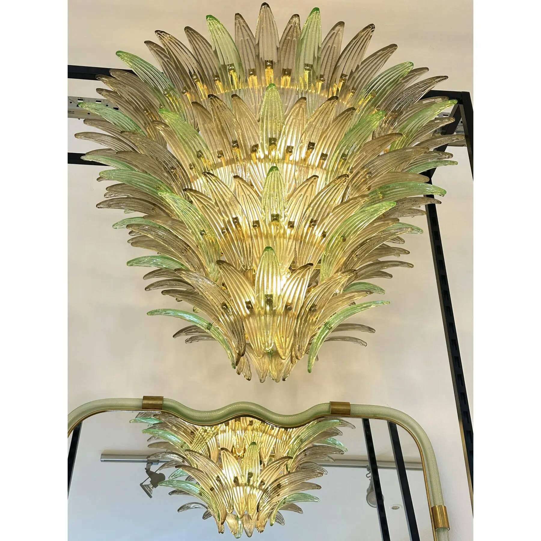Luxury Venetian Smoked-Fumè and Green “Palmette” Murano Glass Plating Gold
