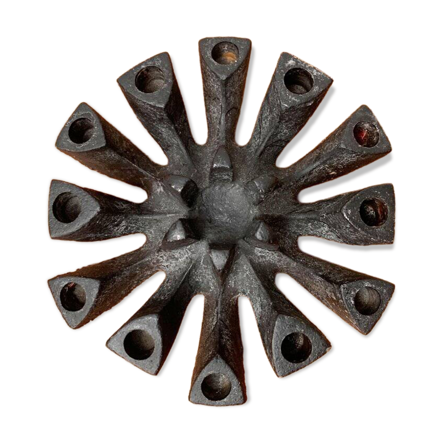 Brutalist cast iron candlestick from mid-century Japan by Jens H. Quistgaard, 1960s.