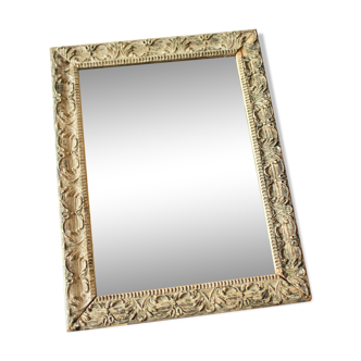 Beveled mirror rectangle frame wood mordored foliage