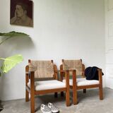 Pair of oak and straw armchairs, reconstruction style