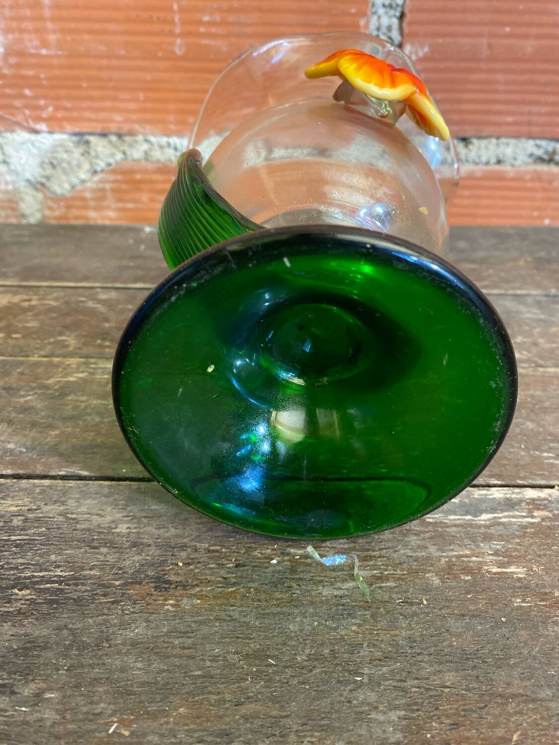 Vintage Murano Glass Vase with Orange and Yellow Flower Decoration, Italy