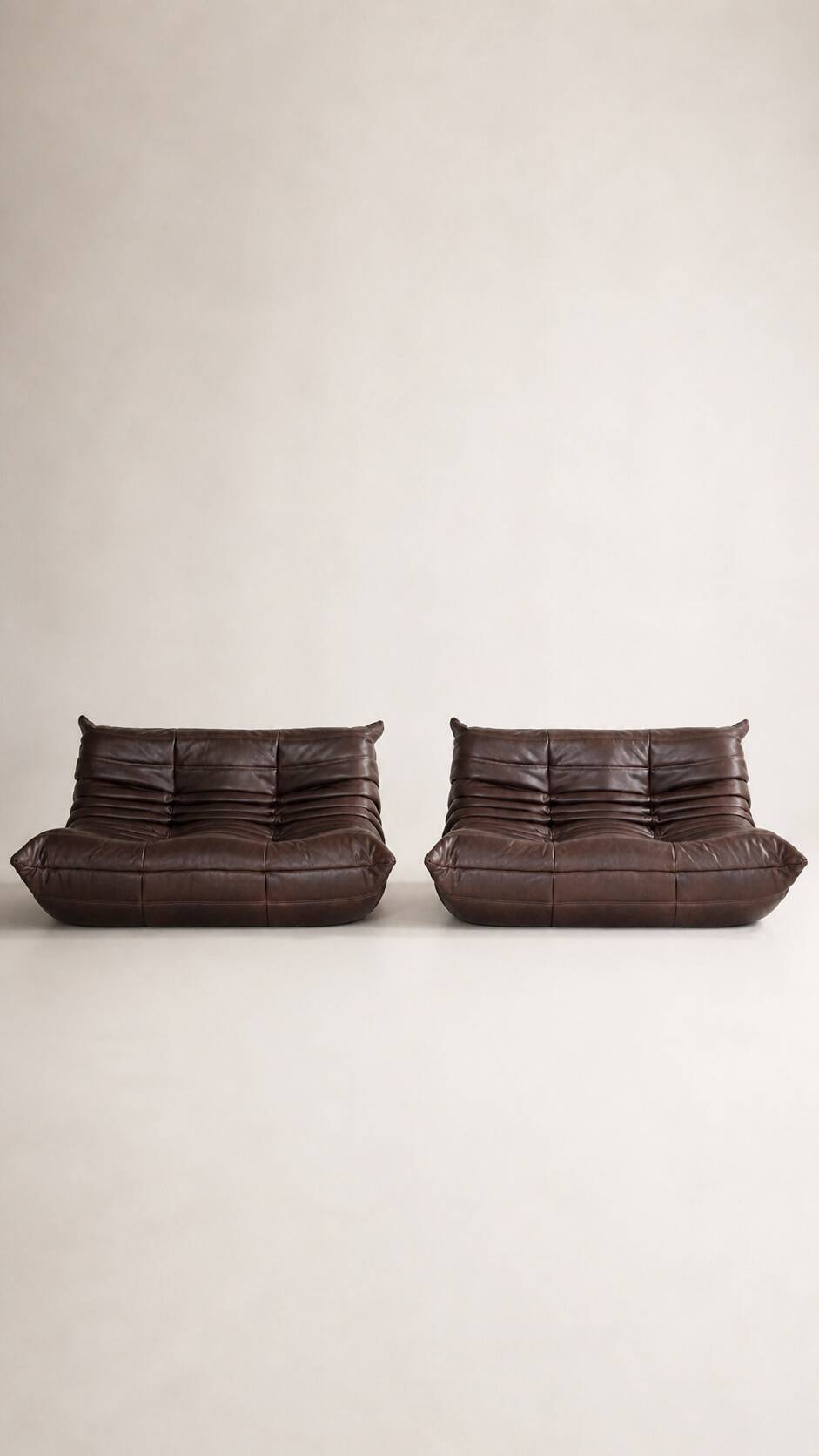 Set 2 canapés 2 places  michel ducaroy / ligne roset cuir marron