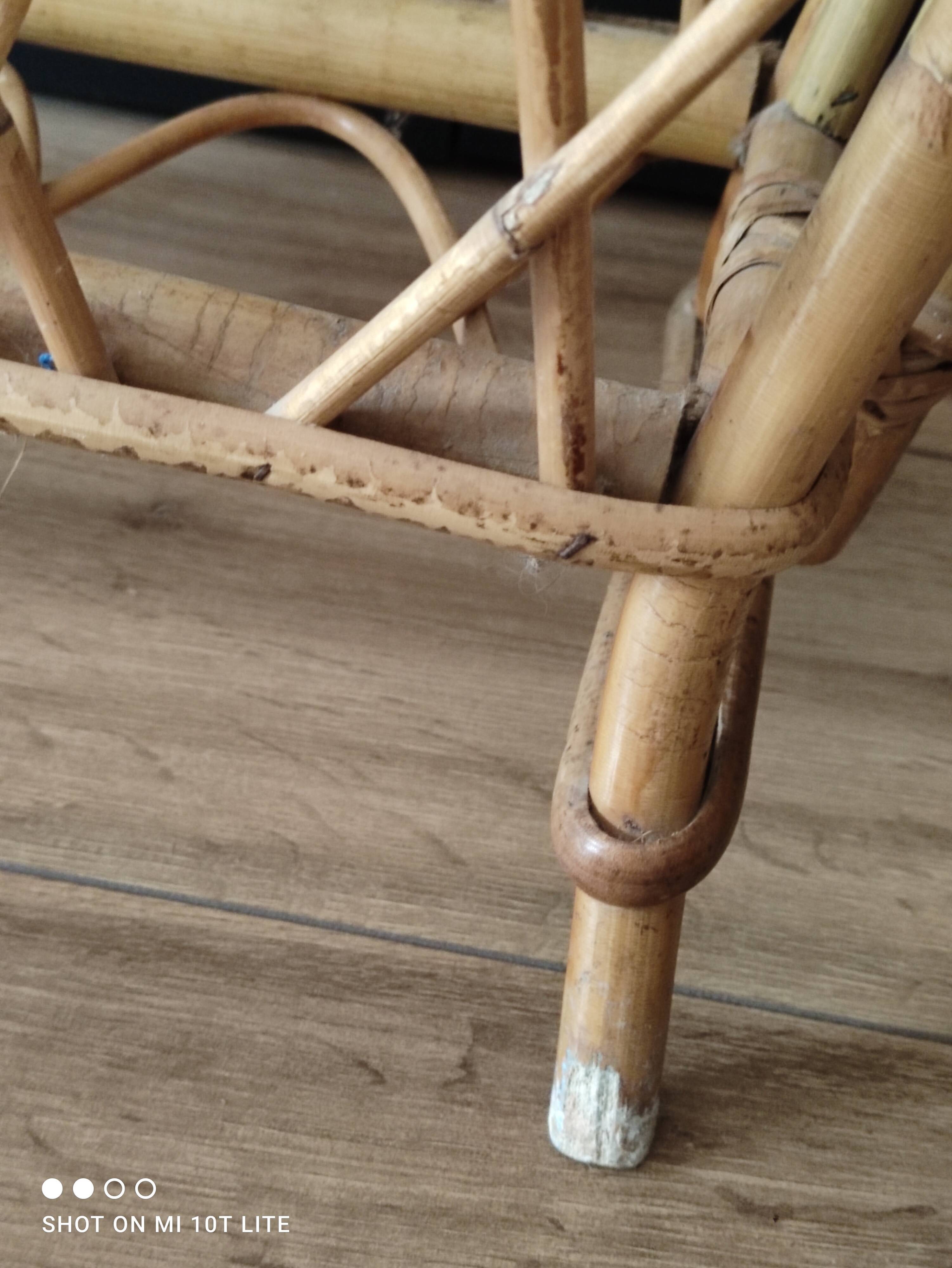 Vintage magazine holder 60s in rattan honey light