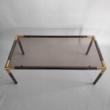 Vintage coffee table in gold metal rifle stone and smoked glass from the 70s