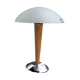 Table lamp legs chrome wood lampshade opaque glass.