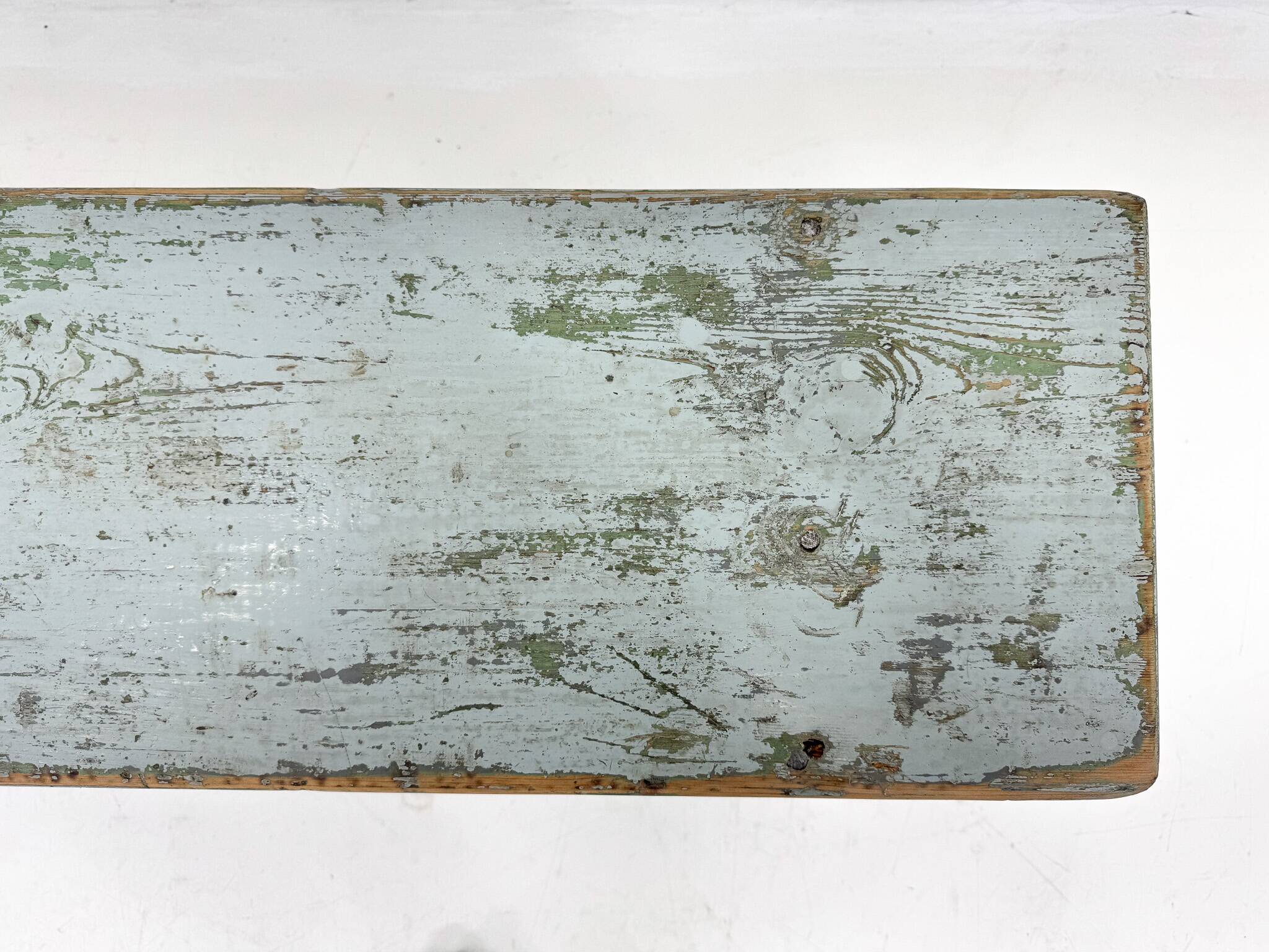 Vintage Industrial All-wood Bench, Original Paint, 1950's