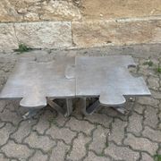 Pair of uniquely designed handmade puzzle coffee tables