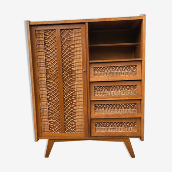 Convenient cabinet in vintage rattan 60s