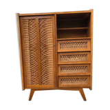 Convenient cabinet in vintage rattan 60s
