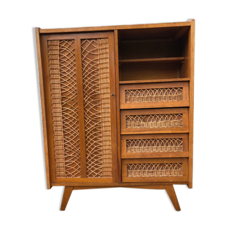 Convenient cabinet in vintage rattan 60s