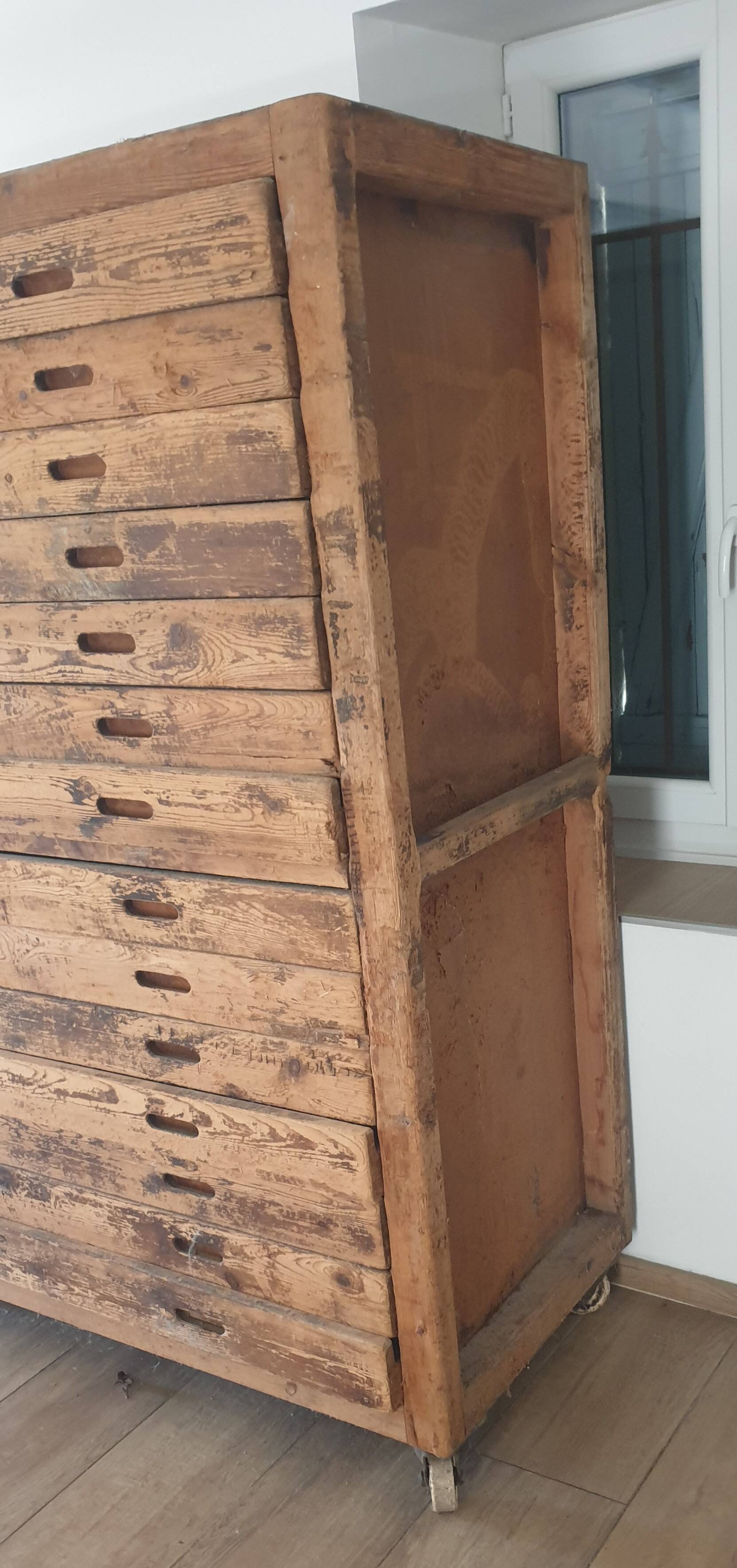 Meuble de métier en bois naturel