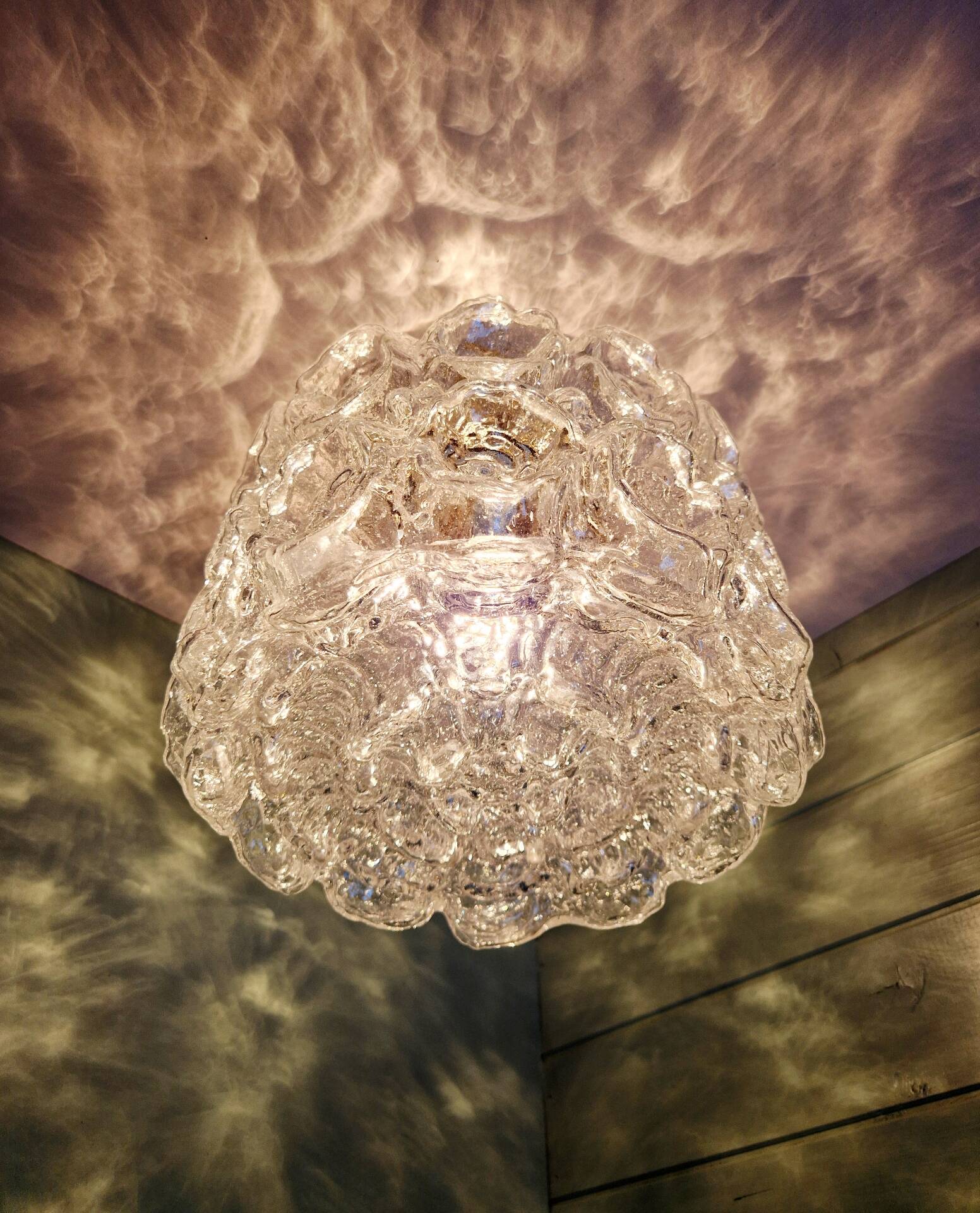 Brass and textured transparent glass ceiling light, Limburg, 1970