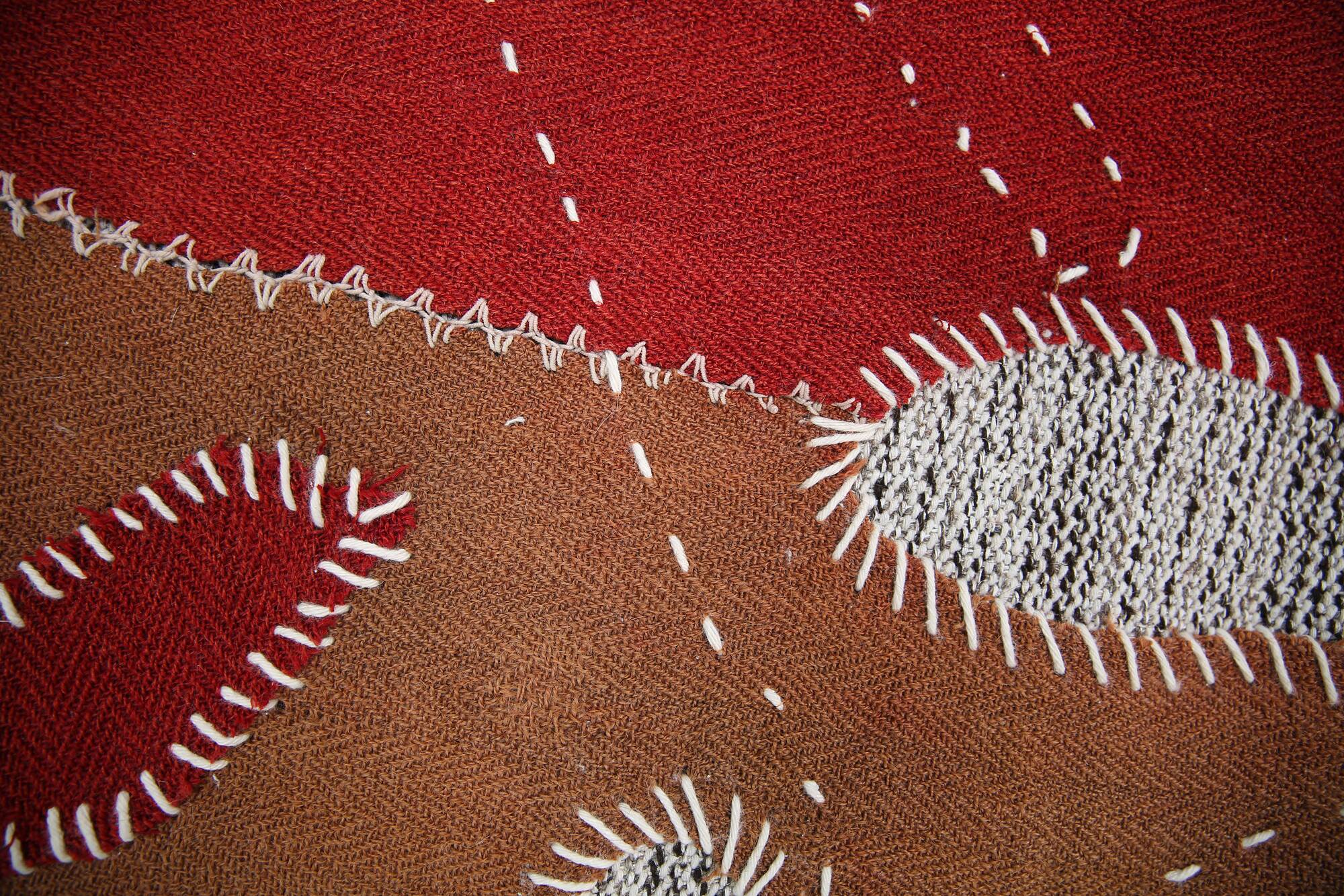 Burgundy Textile Wall Hanging, Handmade Tapestry Rug