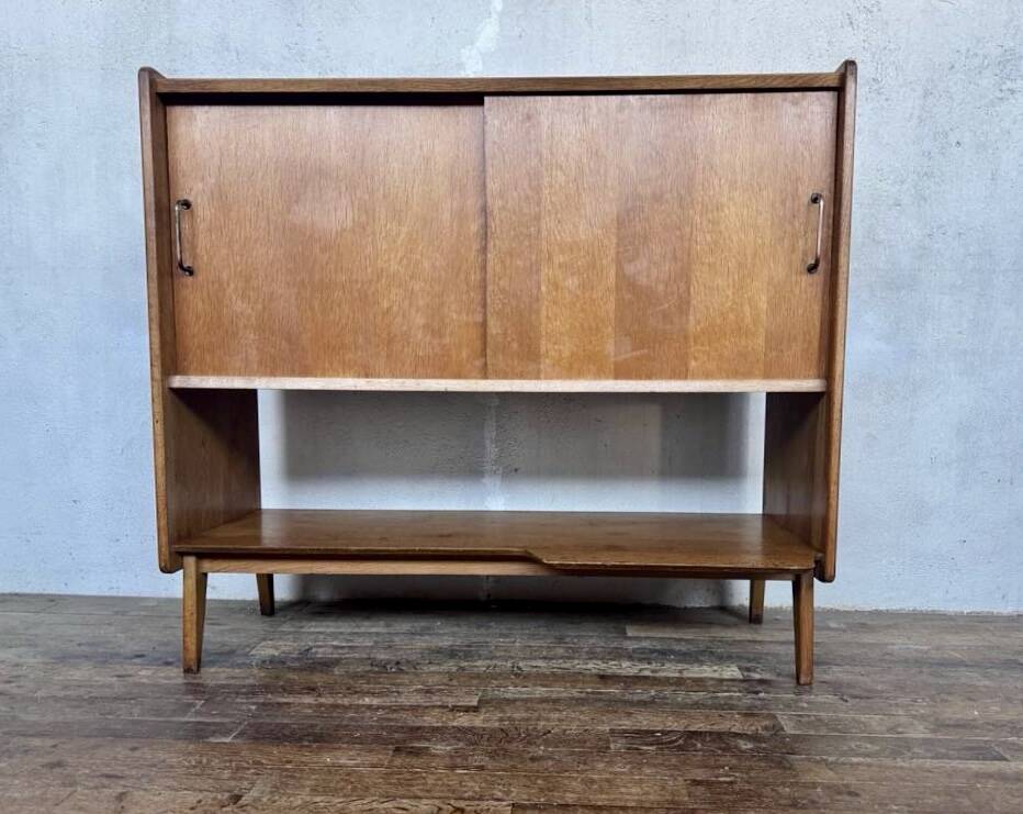 Vintage Roger Landault sideboard in light wood with 2 sliding doors