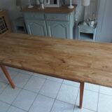 Vintage farm table, beech base and belt, pitch pine top.