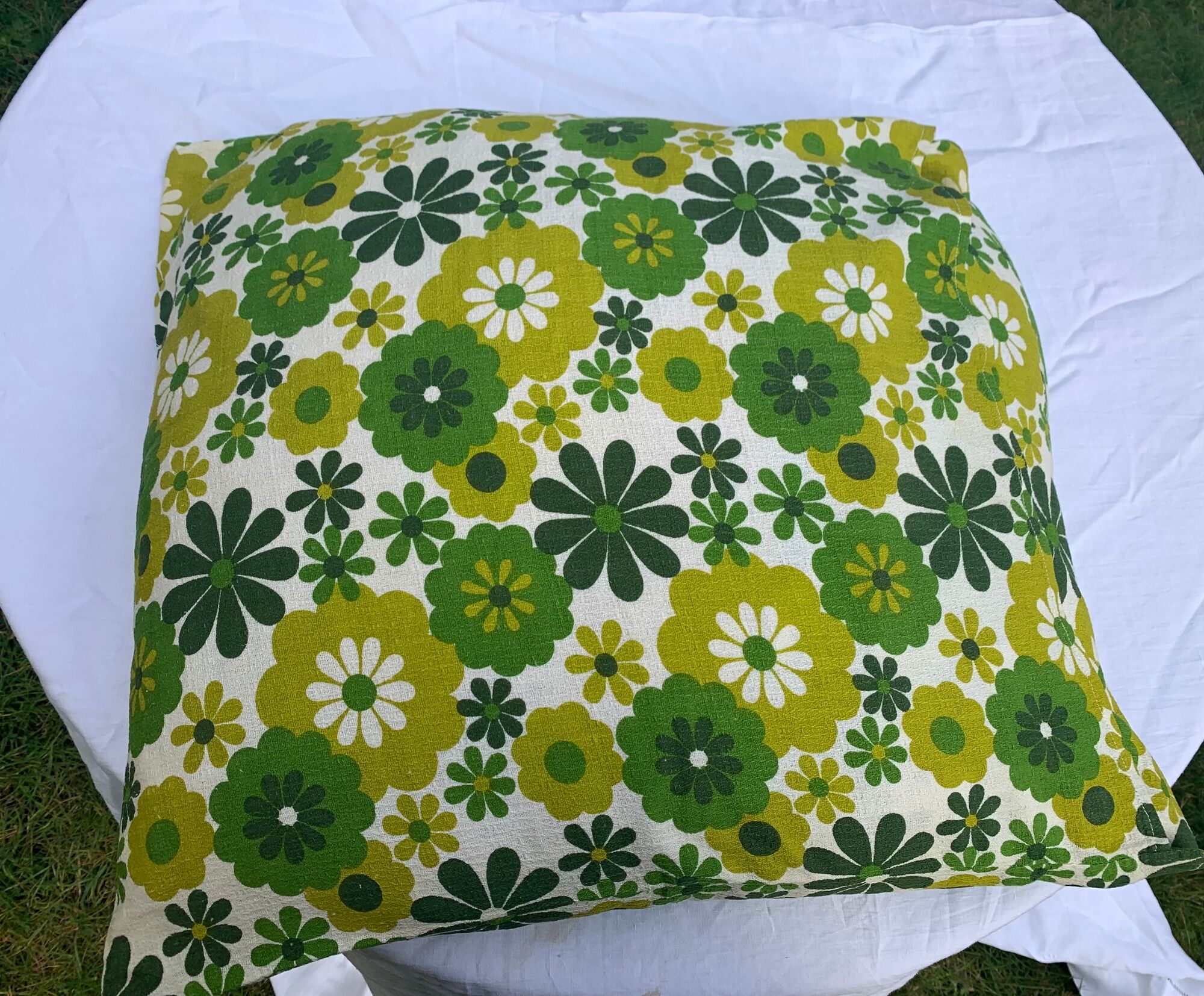 Cushion cover, green lotus flowers, vintage 1970
