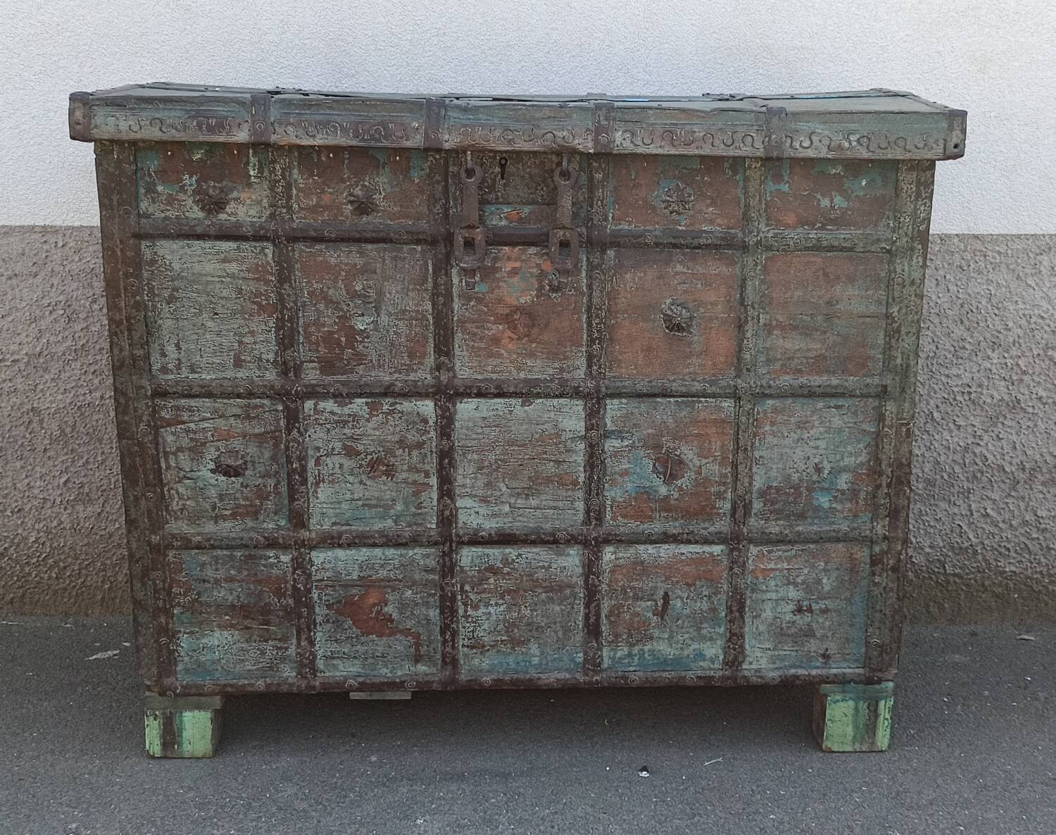 Old blue wooden chest