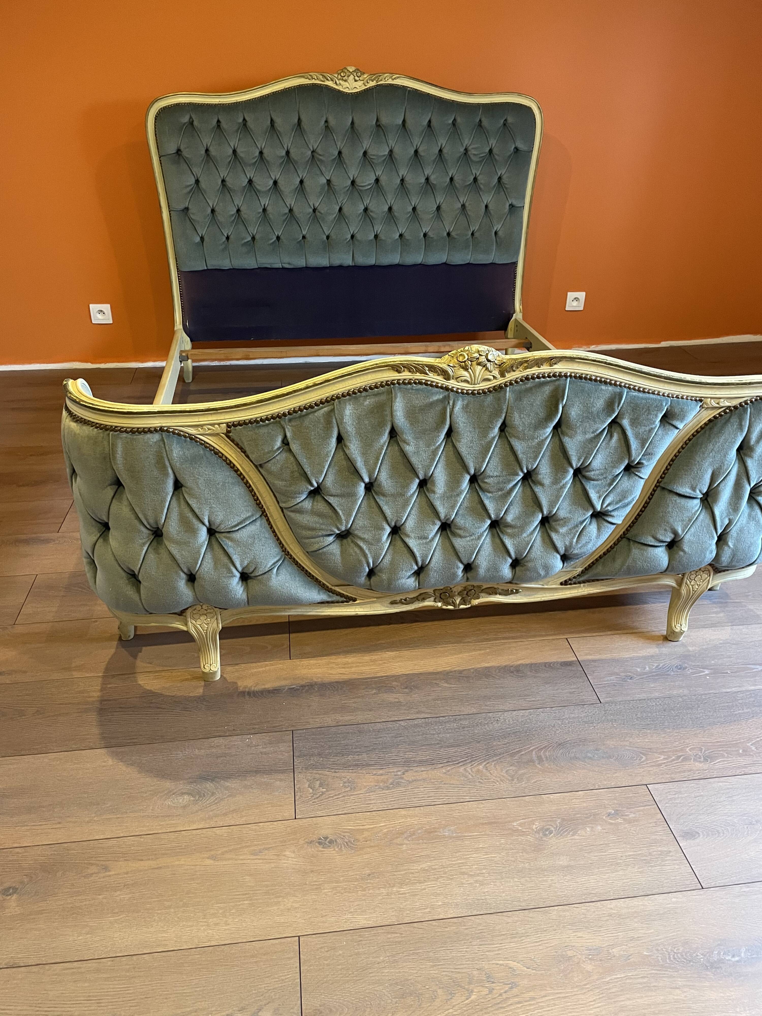 Upholstered bed Louis XVI blue style