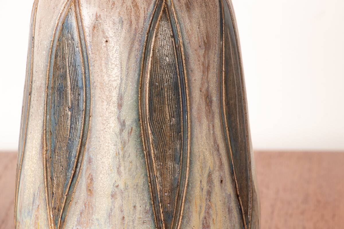 Art Deco period vase in green and gray glazed ceramic by Edouard G