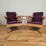 Pair of large armchairs with crossbars, circa 1950, Canovas fabric embroidered by Lesage