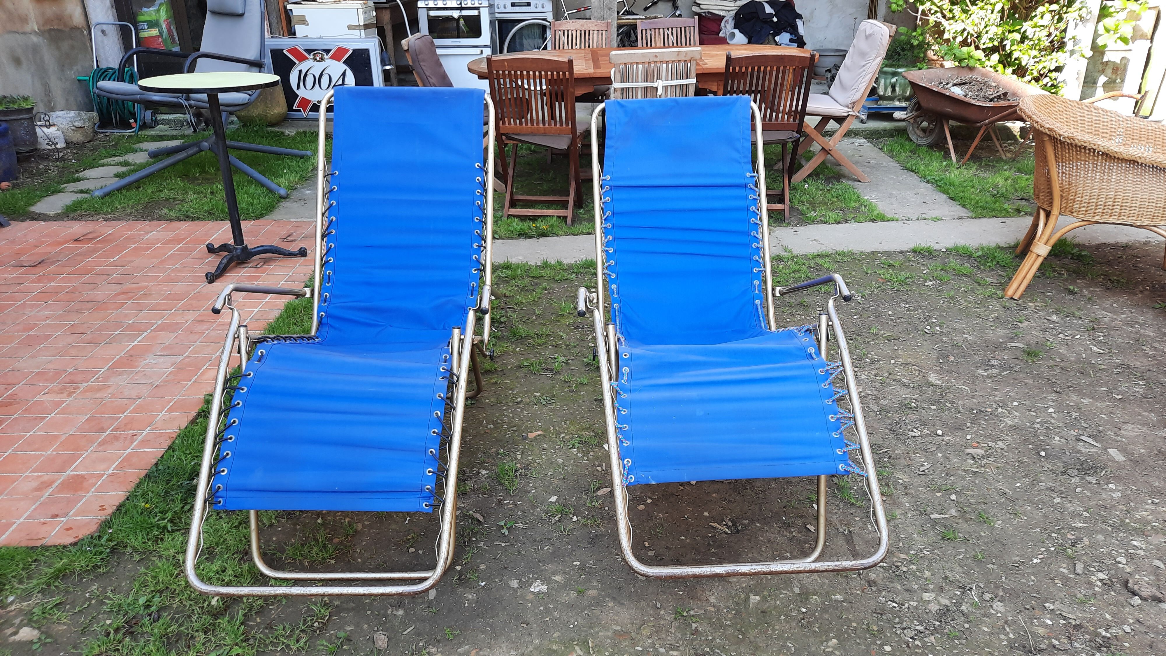 Pair of vintage folding deckchairs