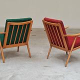 Pair of green-red boomerang armchairs by Antonin Suman for Ton (Thonet) 19