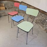 3 pink, green, blue Formica chairs