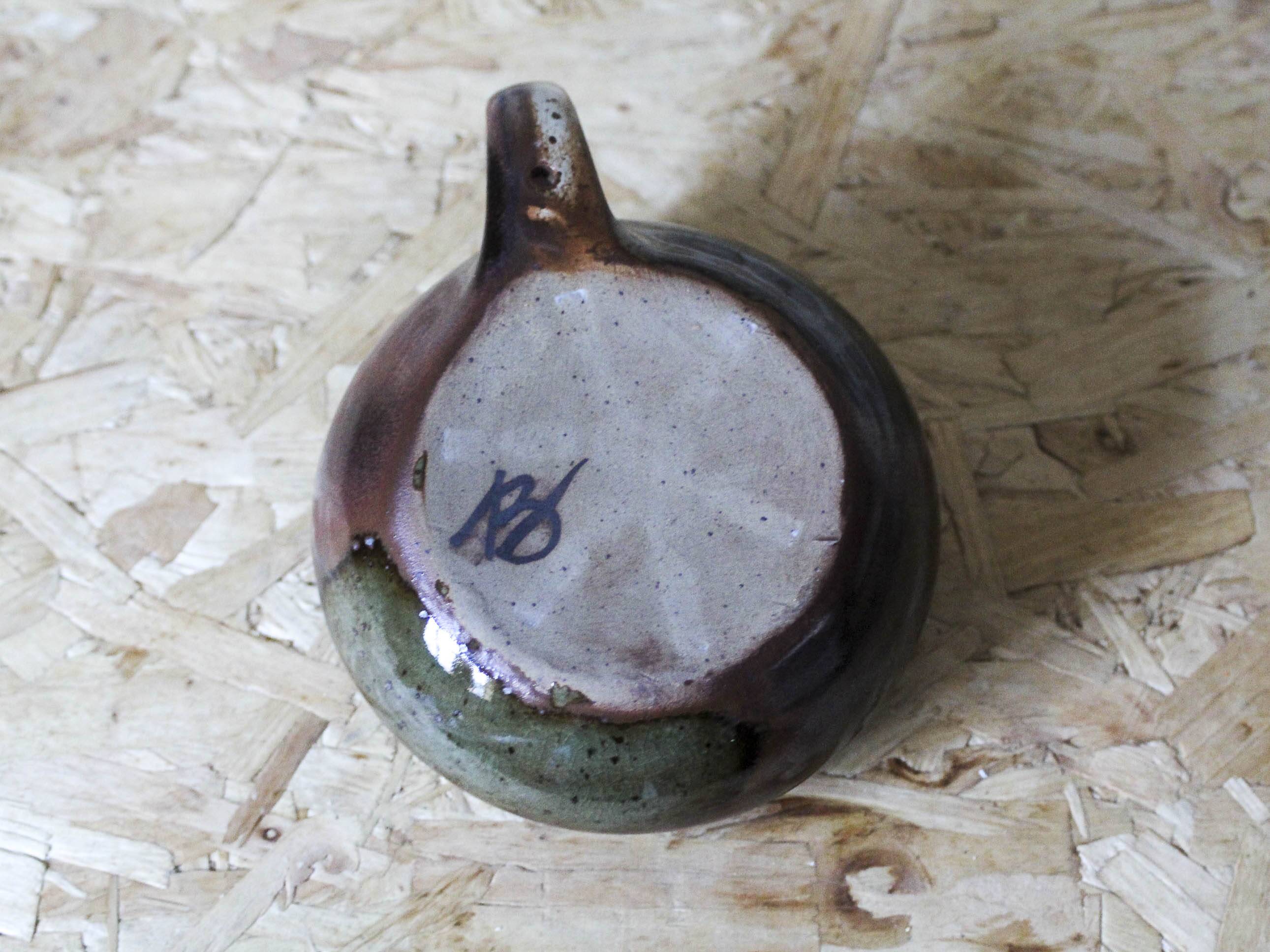 Enameled stoneware gourd signed