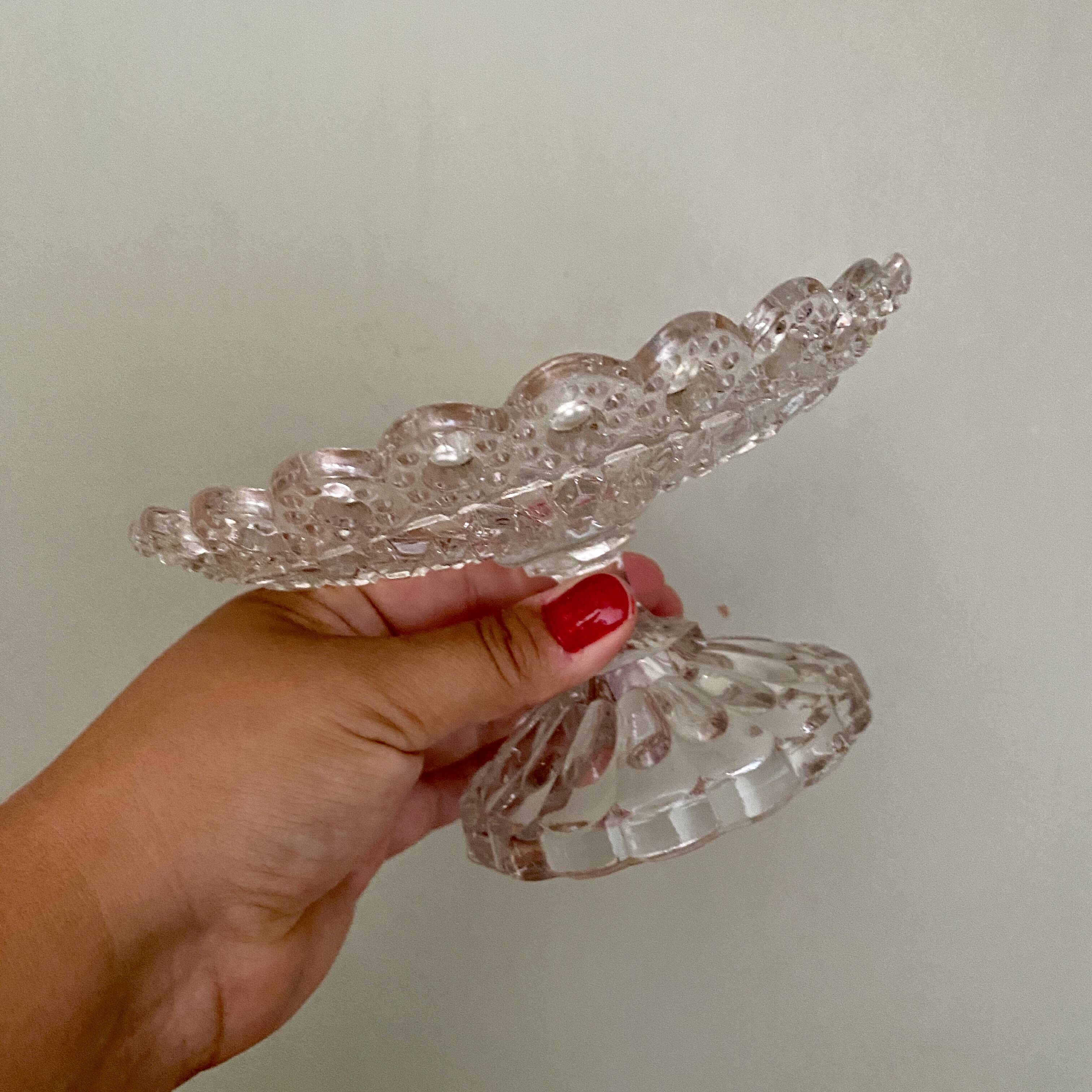 Compotier or footed plate in vintage chiseled glass