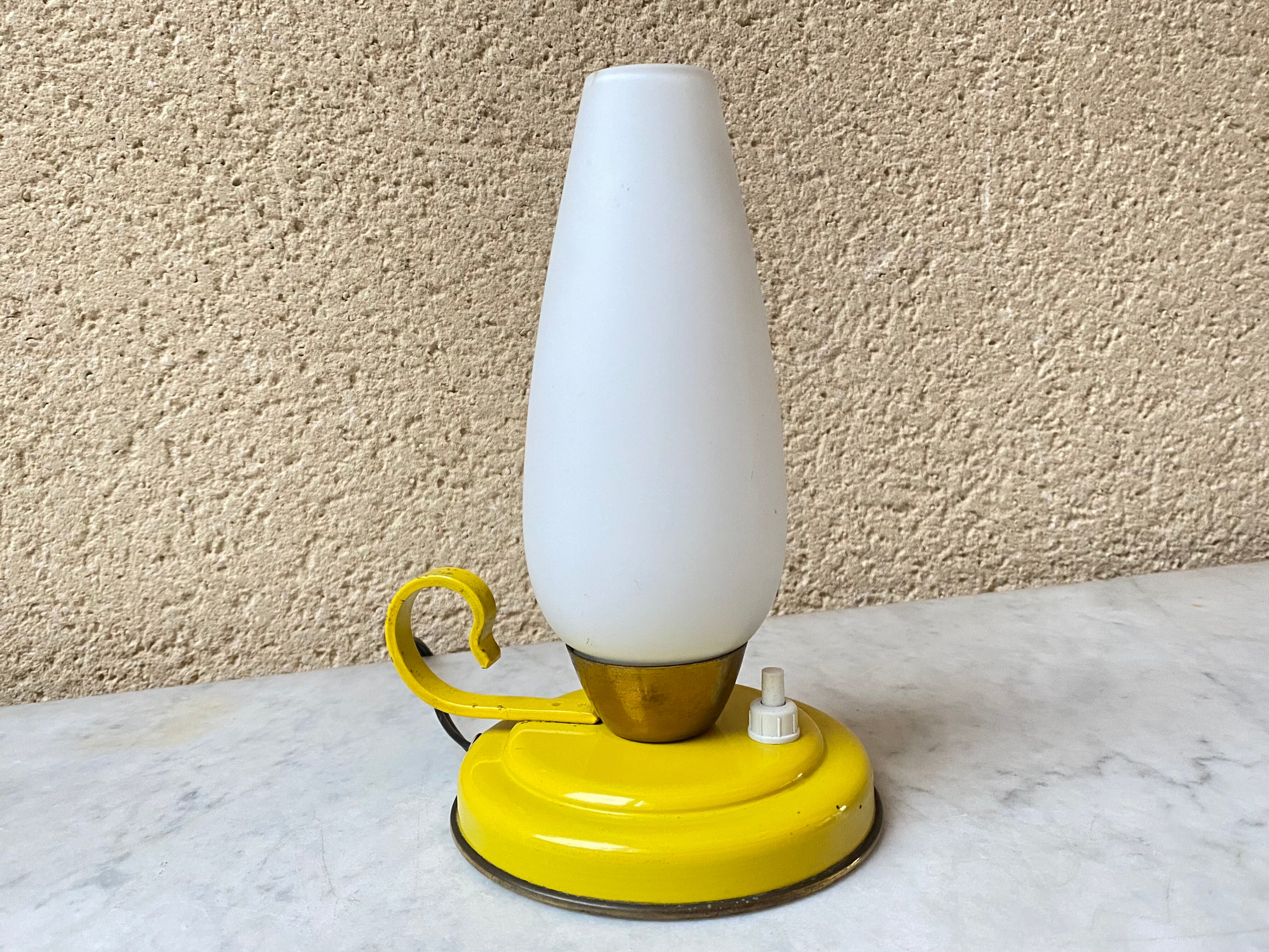 Bedside lamp vintage 60s tole enamelled opaline glass