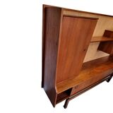 Vintage Teak Wooden Wall Cabinet/highboard With Bar, 1960s