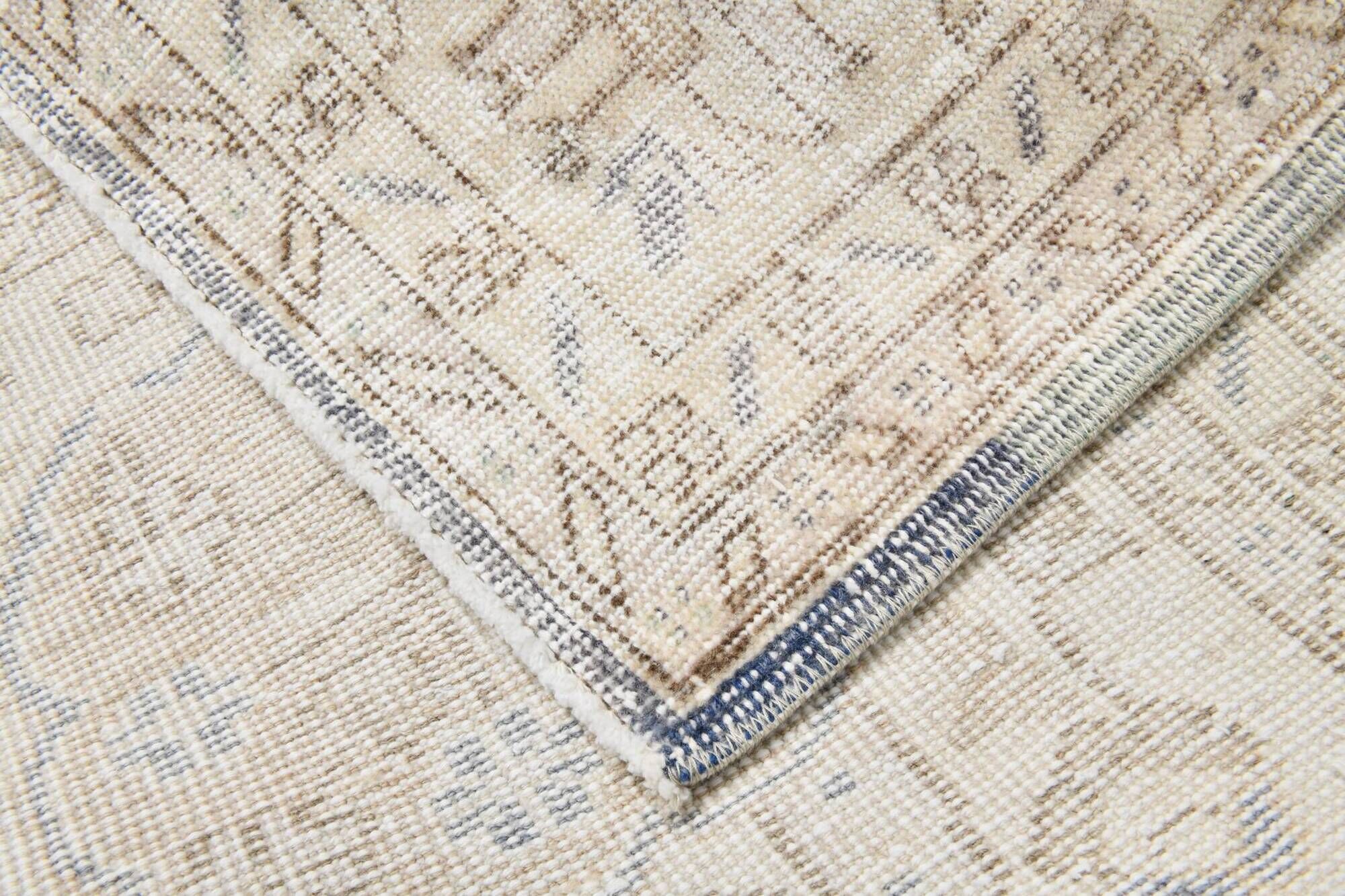 Vintage Light Blue & Cream Turkish Rug, Oriental Pattern Bedroom Carpet