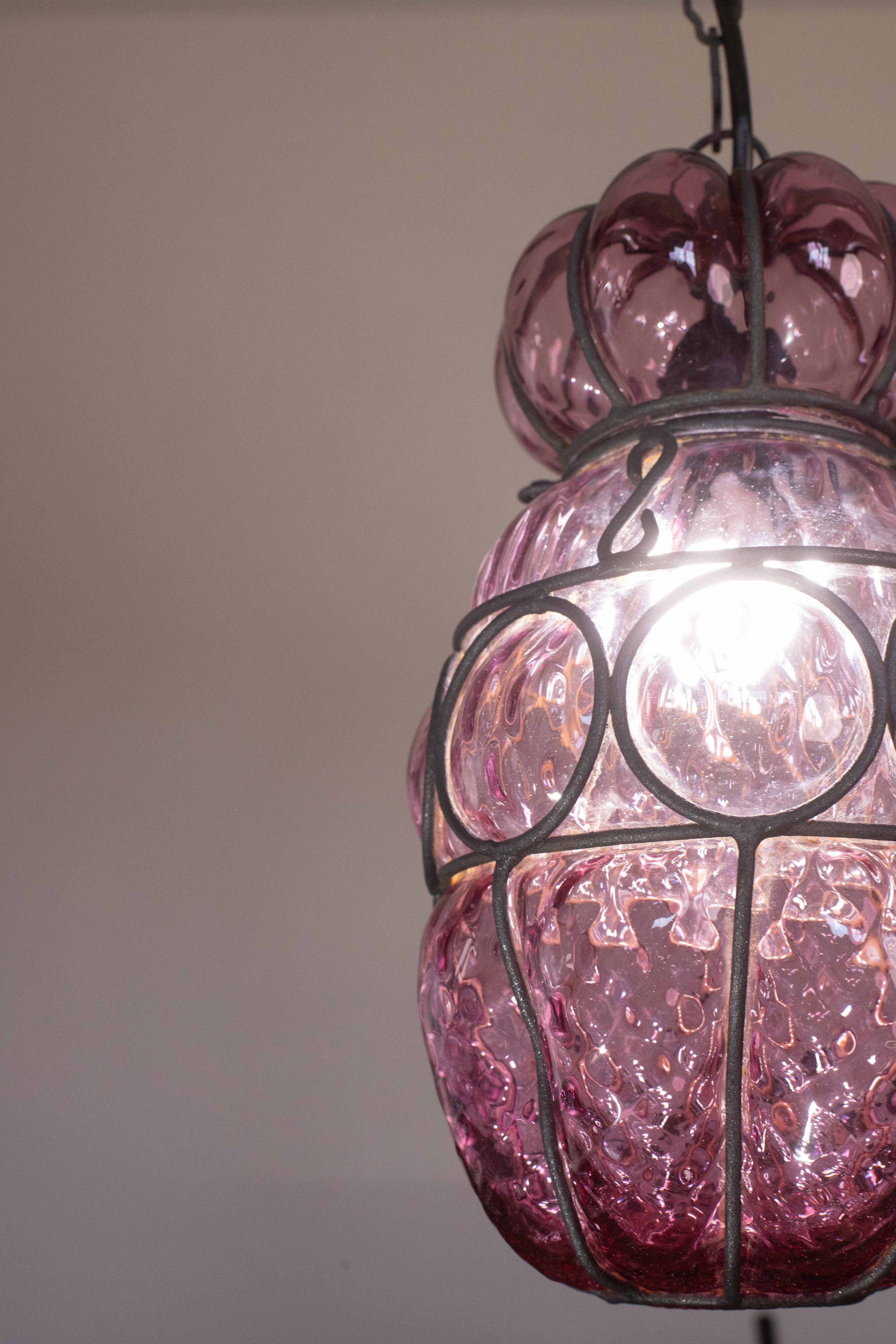 Plum colour Venetian Lantern, Seguso Murano Glass, Italy, 1950s