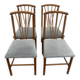 Set of 4 vintage wooden chairs with fan-shaped backrest, 1950s/60s.
