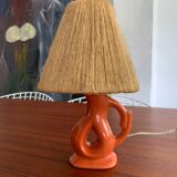 Vintage ceramic and raffia lamp