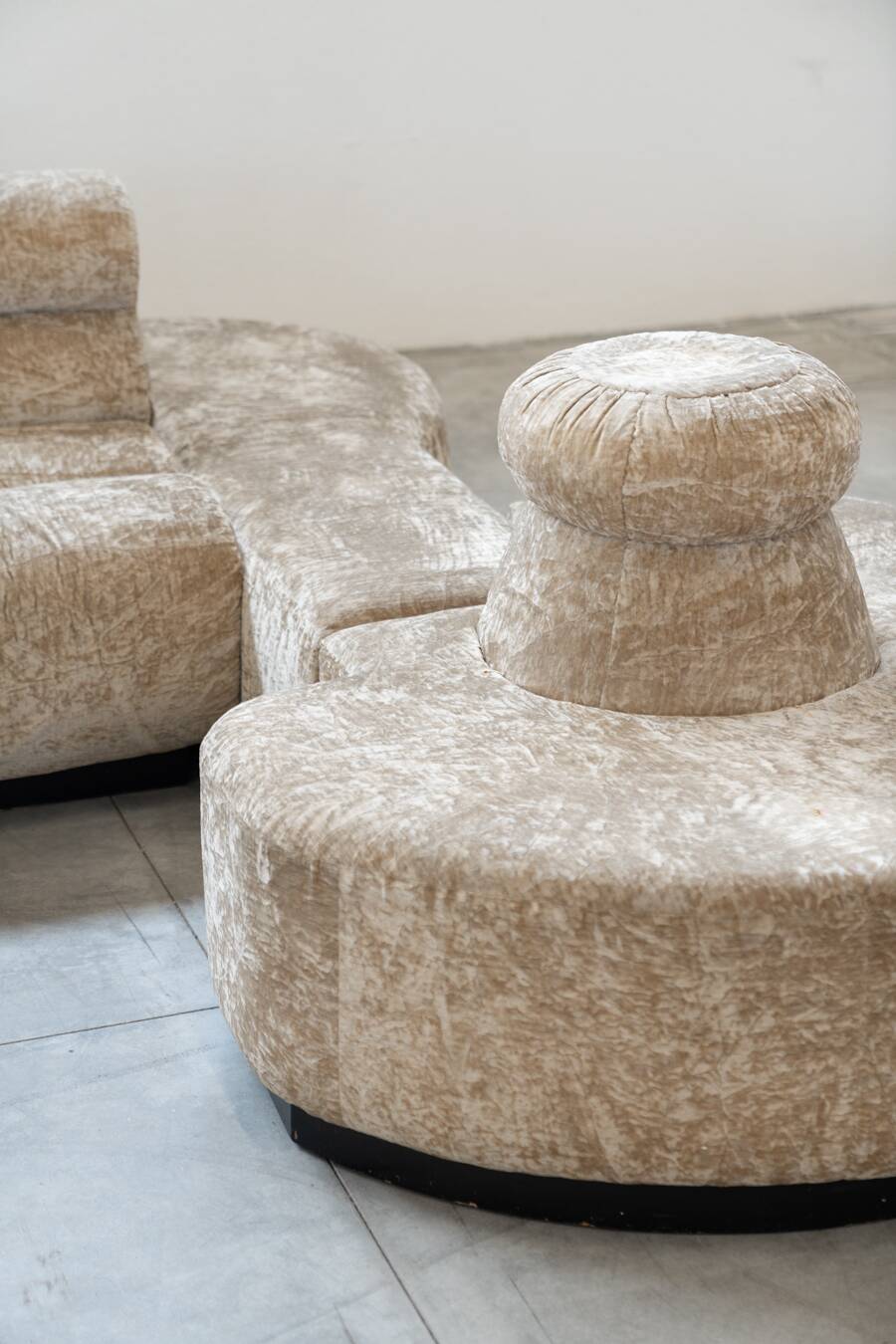 Beige chenille sectional sofa, 3 pieces, 1970s