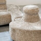 Beige chenille sectional sofa, 3 pieces, 1970s