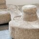 Beige chenille sectional sofa, 3 pieces, 1970s