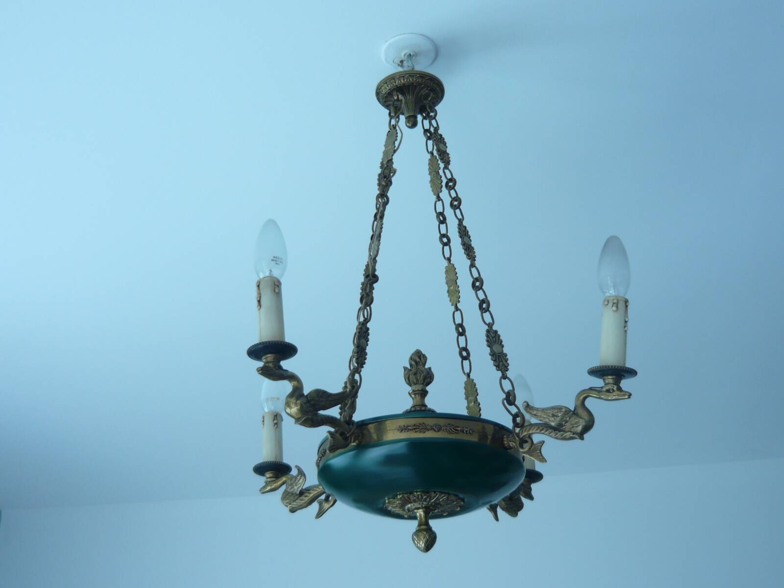 Empire chandelier 4 lights gooseneck golden bronze and painted brass