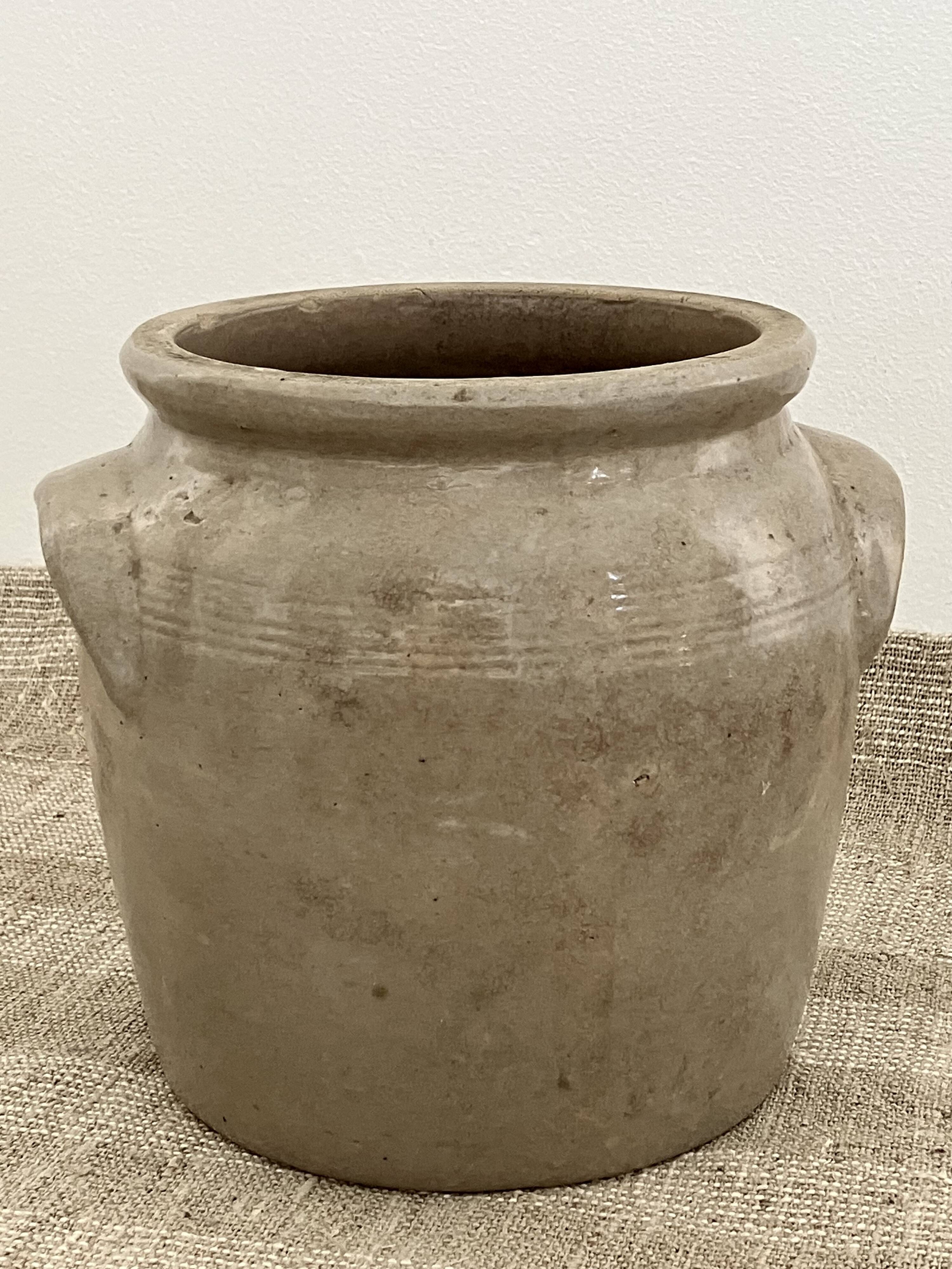 Glazed stoneware pot with ears