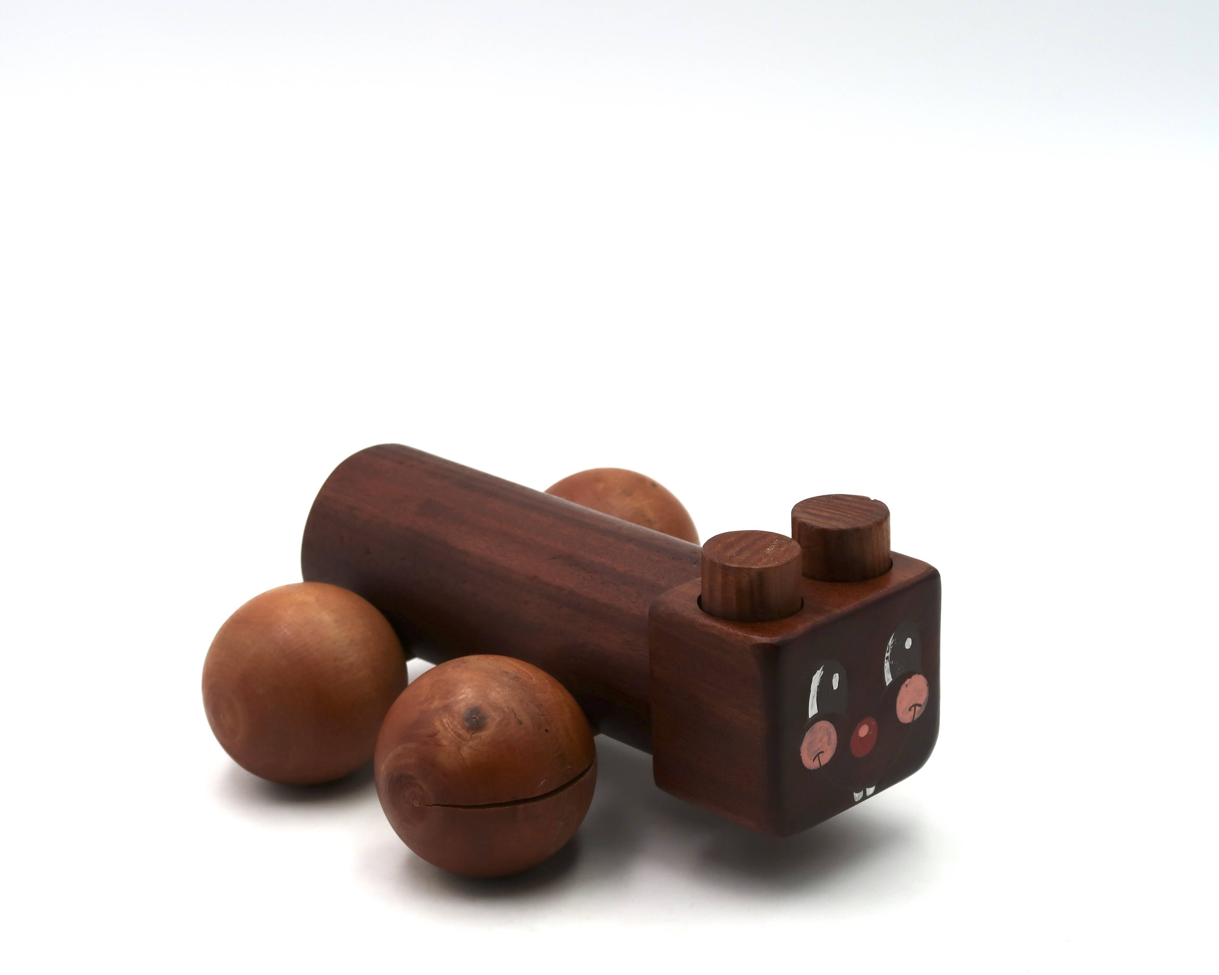 Wooden toy on wheels: caterpillar, 1970s