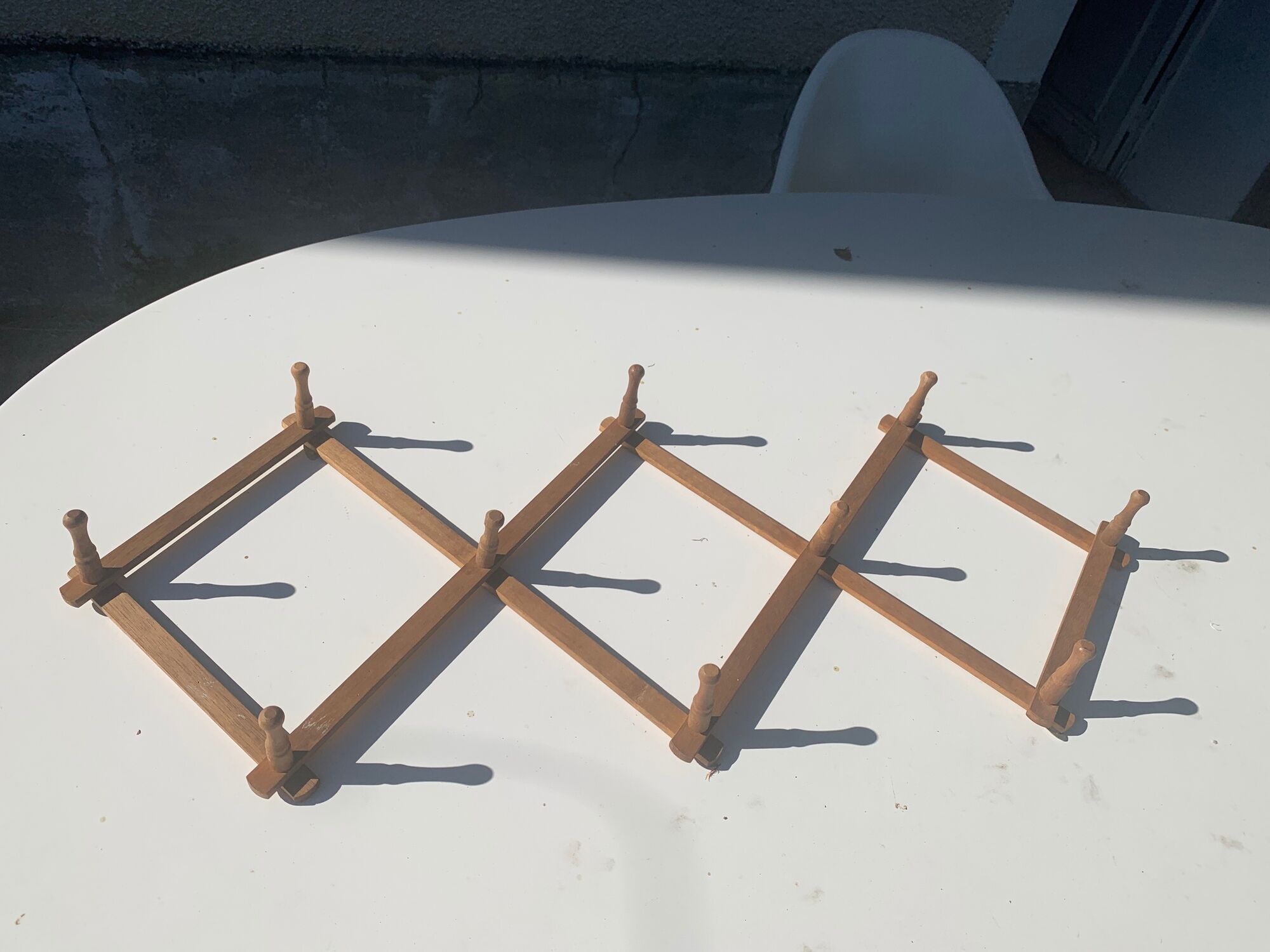 Wall coat rack in wood accordion 10 old hooks