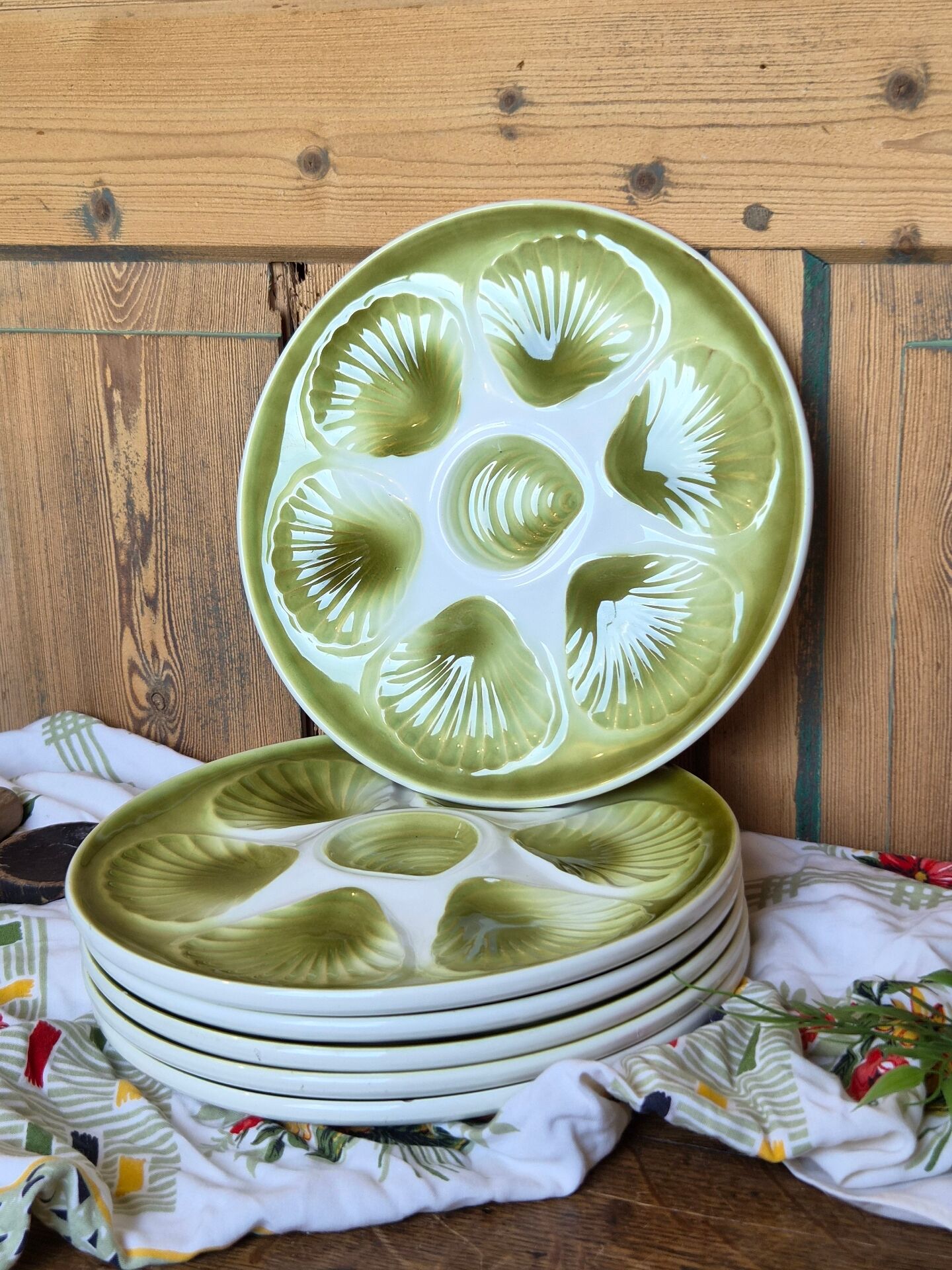 Lot de 6 Assiettes à Huîtres Vintage Orchies Moulin des Loups – Vert A
