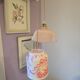 Suspension abat jour en toile de Jouy et opaline drapée rose