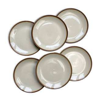 6 Petites Assiettes vintage en faïence beige marron