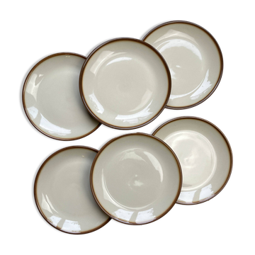 6 Petites Assiettes vintage en faïence beige marron