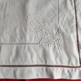 Antique hand embroidered linen 1 sheet 2 pillowcases 1 bolster cover