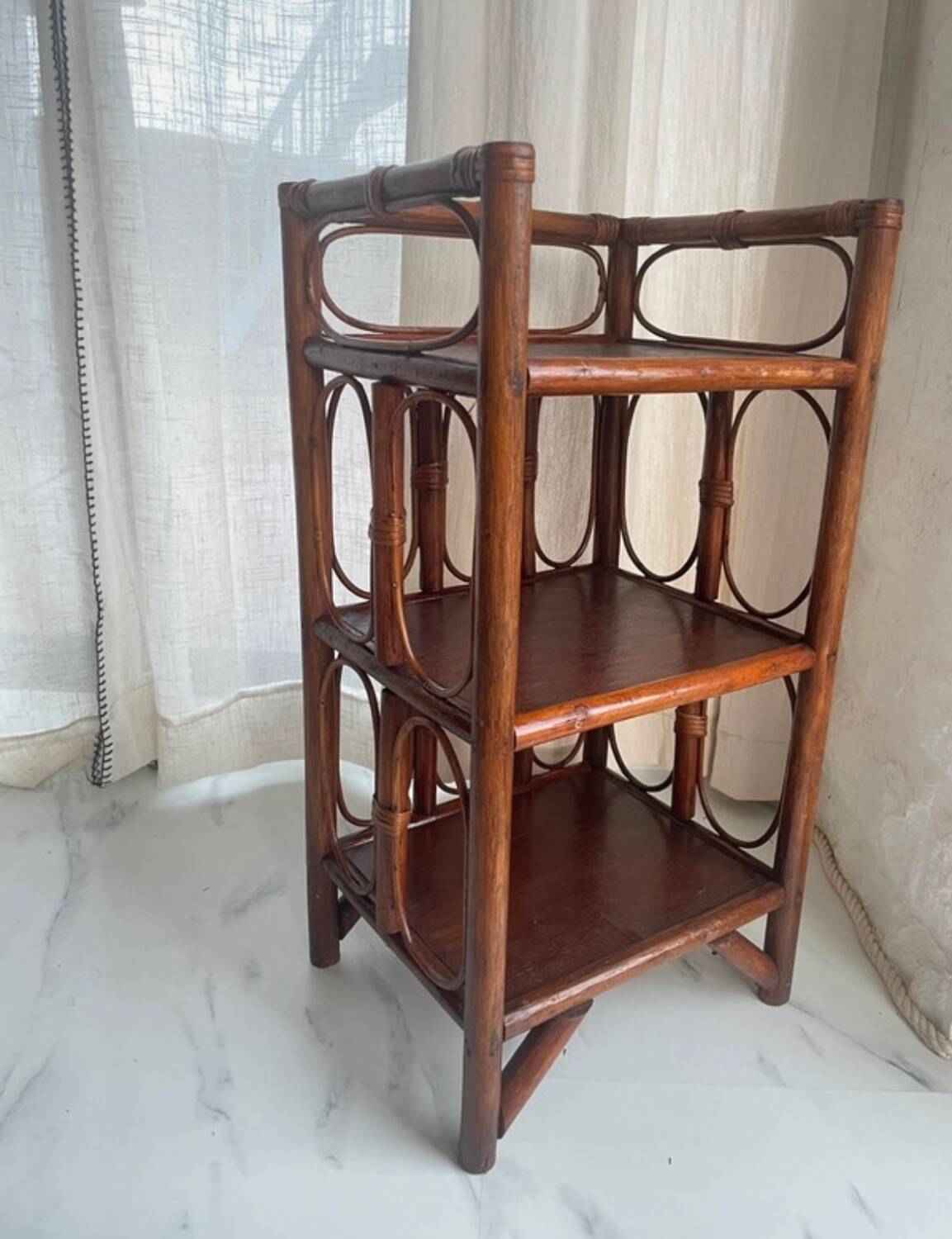 Rattan shelf on legs, 1970s